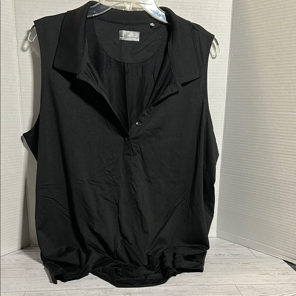 Callaway Black Sleeveless Button Down Shirt with Notched Collar